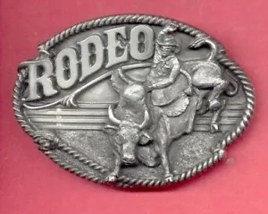 Rare 1991 "RODEO" - 3D Pewter Type BELT BUCKLE by ARROYO GRANDE - Bull Rider USA - Picture 1 of 2