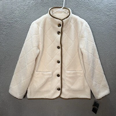 Jaqueta Lauren Ralph Lauren Feminina M Branca Acolchoada Falsa Sherling Sherpa MSRP $250 - Imagem 1 de 4