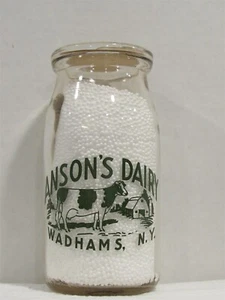 TRPP Hüttenkäse Milchflasche Anson Anson's Dairy Wadhams NY Sauerrahm Kuh - Bild 1 von 2
