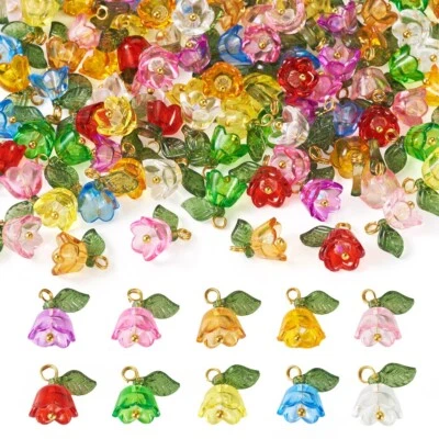 100 piezas colgantes de flores de acrílico transparente con cuentas de vidrio y lazos de latón 13 mm Foto 1 de 4