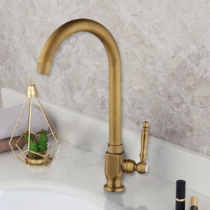 Antique Brass Bath/Kitchen Faucet Swivel Spout Single Handle Tap Only Cold Water - Picture 1 of 8