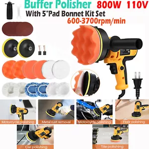 800W Car Polisher Buffer Sander Auto Polishing Machine w/ 5" Pad Bonnet Kit Set - Picture 1 of 15