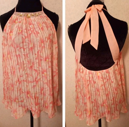 UNDERCOVER Abito babydoll Victorias Secret taglia S rosa gioiello floreale chiffon fisarmonica pieghe