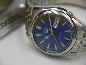 SEIKO 5 BLUE&YELLOW 21 Jewels Automatic Men's Watch Mint Condition SNK371K1- NEW - Picture 1 of 12