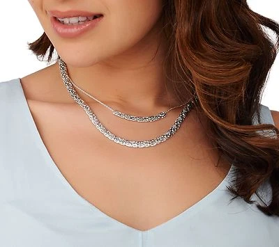 Collar de cadena bizantina en capas de 16" 18" plata de ley 925 real 2 piezas QVC Foto 1 de 3