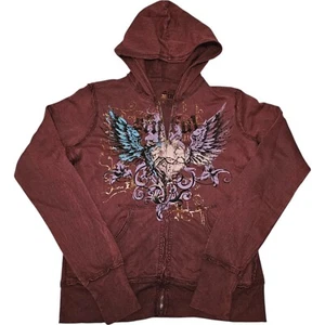 Suéter con capucha para mujer Sinful by Affliction Flying Heart tatuaje cremallera XS-XXL - Imagen 1 de 2