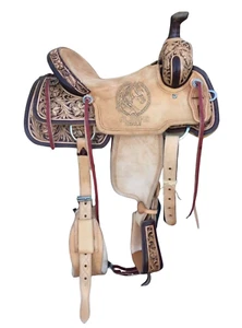 Western Leather Half Breed Roughout  Roping Saddle Flower Tooling With Free ship - Picture 1 of 5
