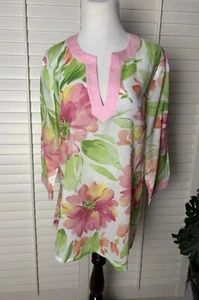 NWOT JONES NEW YORK Tunic Top / Cover -Up Lg 3/4 Sleeve Floral Pastel Multicolor - Picture 1 of 11