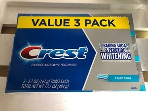 Crest Cavity Protection Toothpaste Whitening Baking Soda & Peroxide Mint 3 Pack - Picture 1 of 3
