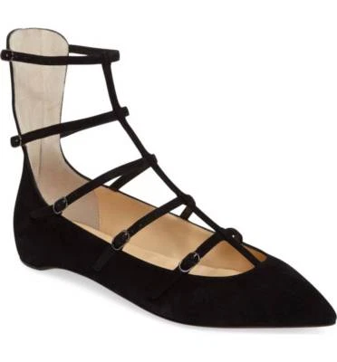 CHRISTIAN LOUBOUTIN TOERLESS BLACK SUEDE CAGE POINTY FLATS EU 38 I LOVE SHOES - Image 1 of 4