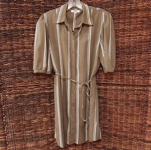 BB Dakota by Steve Madden Dress Women's XS Green Striped Belted Mini Shirt Boho  - Picture 1 of 9