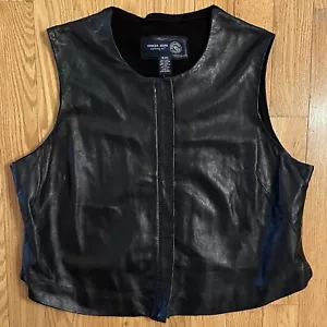 Venezia Jeans Y2K Leather Vest Knit Back Black Zip Up Plus Size 18/20 Women’s - Picture 1 of 5