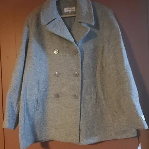 NWT Calvin Klein Women's Size 2X Double Breasted Light Gray Wool Blend Peacoat - Picture 1 of 12