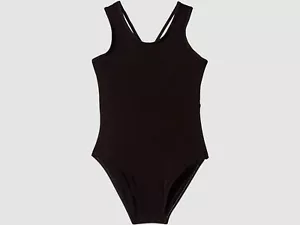 $35 Flo Kids Girls Black Sparkle Back Mesh Tank Leotard Active Dancewear Size 8 - Picture 1 of 2