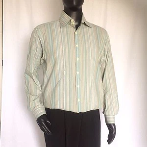 Burberry London Mens Teal Striped Dress Sport Shirt Size Large 42 Neck 16.5 - Picture 1 of 12