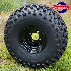 GOLF CART 8"X7" BLACK STEEL WHEELS and 22"x11'-8'' ALL TERRAIN TIRES (SET OF 4) - Picture 1 of 2