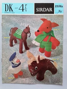VINTAGE CHILDREN'S TOYS. Donkey/Duck/Fox/Camel, SIRDAR Knitting Pattern 2236 VGC - Picture 1 of 6