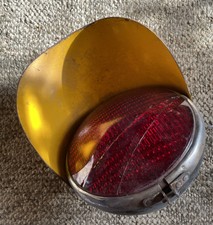 Vintage Traffic stop light red lense  yellow metal