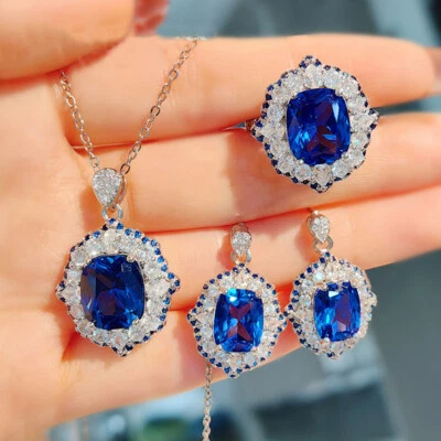 Nuevo Anillo Colgante Collar Plata Mujer Lujo Gemas Topacio Azul Espinela Colores Mezclados Foto 1 de 4