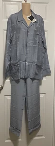 La Perla 100% Silk Pajamas L Silvery Blue Long Sleeve Classic Style - Picture 1 of 4