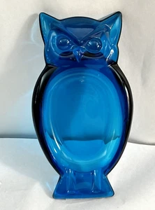 Piatto portacenere vintage vichingo vetro blu cobalto gufo posacenere piatto MCM - Foto 1 di 10