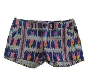 American Eagle Women/Junior Aztec Tribal Print Midi Stretch Shorts 2 Gray Pink - Picture 1 of 10