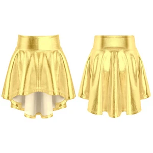 Girls Shiny Metallic Dance Mini Skirt Pleated Skater A-Line Flare Skirts Skort - Picture 1 of 67