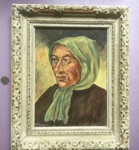 Quadro vintage di H. BREMMER di vecchie donne con sciarpa. Molto ben fatto. - Foto 1 di 12