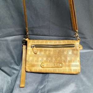 Bed Stu Brown Perforated Vented Leather Fold Over Crossbody Purse Wallet Bag - Picture 1 of 8