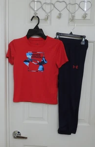 NWT 2pc Under Armour Red Blue Logo Shirt & Navy Joggers sz 5 6 or 7 - Picture 1 of 1