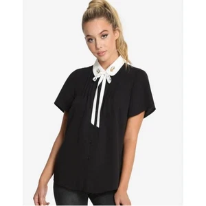 Blusa negra BoxLunch Harry Potter corbata dorada para mujer L Peter Pan Preppy - Imagen 1 de 9