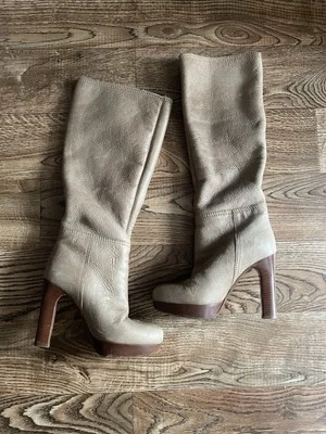 35❤️MIU MIU Prada Piel de Oveja Beige Imitación CUERO MOTOCICLISTA BOTAS ALTAS ITALIA Foto 1 de 4