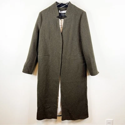 NUEVO CON ETIQUETAS ZARA Mujer Manteco Mezcla de Lana Minimalista Chaqueta L Marrón Foto 1 de 4