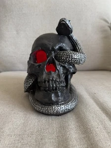 Silver Snake-Wrapped Black Skull, Red Light-Up Eyes - Picture 1 of 11