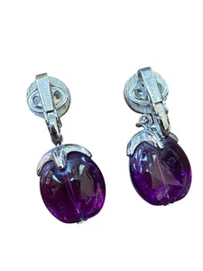 Vintage Trifari Purple Lucite Dangle Clip On Earrings - Picture 1 of 9