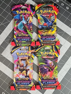Pokemon Mega Evolution Phantasmal Flames 4x Sleeved Booster Pack Art Set - Image 1 of 4