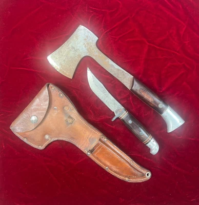 Vintage Western Knife & Hatchet Combo with Original Sheath - Image 1 of 4