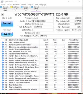 WESTERN DIGITAL WD3200BEK-75PVMT1 (WD BLACK) testé et formaté CrystalDisk - Photo 1/2