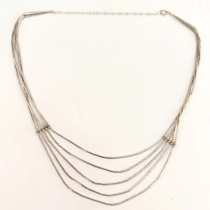 Collar Multi Hilo Vintage Plata de Ley Líquida 925 16-20" Ajustable - Imagen 1 de 6