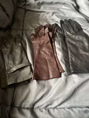 Lote De Colección Damas Guantes De Conducir Cuero Suave Negro, Gris y Marrón  Foto 1 de 4