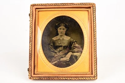 Ambrotype of Young Lady in Half a 1/6 Plate Wood Composite Union Case V26 - Image 1 of 4