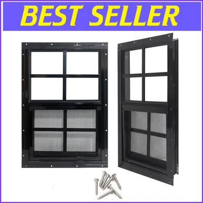 Durable 4" x 2" Aluminum Sliding Shed Windows with Tempered Glass - 2 Pack - Image 1 of 4