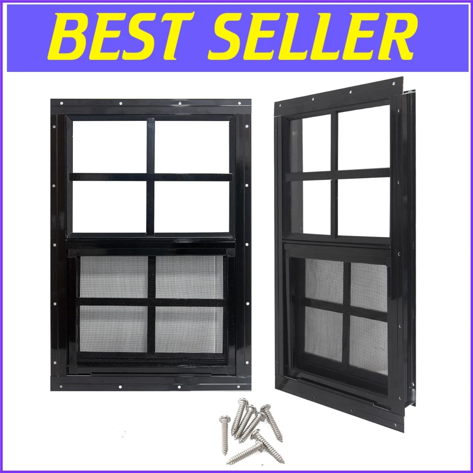 Durable 4" x 2" Aluminum Sliding Shed Windows with Tempered Glass - 2 Pack - Image 1 of 4