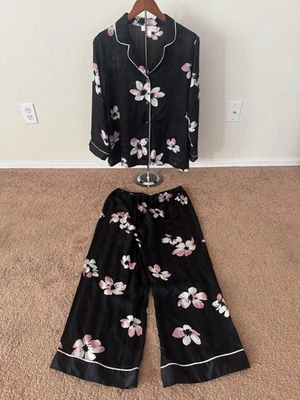 Oscar De La Renta Rosa Etiqueta Mujer Conjunto de 2 Piezas Pijama Negro Rosa Floral Pantalones L Foto 1 de 4