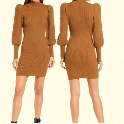Alice Olivia Dress Womens Small Caleb Wool Puff Sleeve Sweaterdress Brown Mini - Image 1 of 4