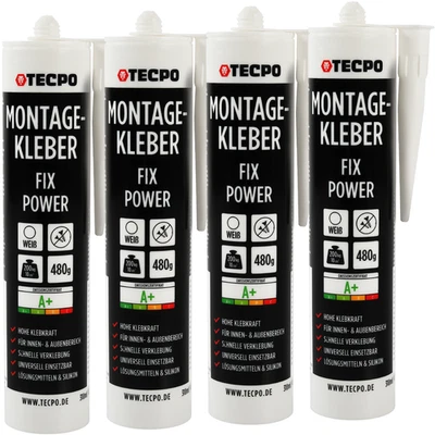 TECPO MONTAGEKLEBER FIX POWER 4x 480g UNIVERSAL BAUKLEBER STYROPOR-KLEBER WEIß - Bild 1 von 4