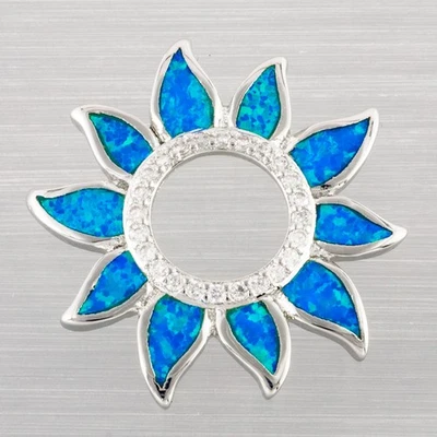 Girasol Océano Azul Ópalo de Fuego Círculo Circonita cúbica Plata Joyería Collar Colgante Foto 1 de 4
