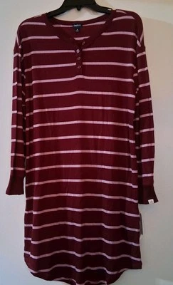 Gap Body Womens Henley Dorm Long-Sleeve Sleepshirt G1086XDLMA Red Striped Sz M  - Image 1 of 3