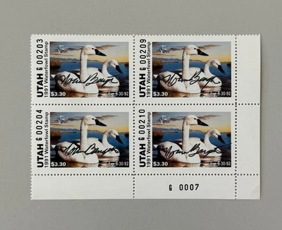 1991 Utah State Duck Stamp - Governor Hand Signed - Plate Block of 4 - UT6G(s) - Image 1 of 2
