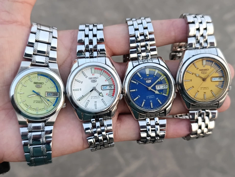 批量 4 件 复古 精工 5 赛车 自动 日期 SS 男式 日本腕表 — 第 1/4 张图片